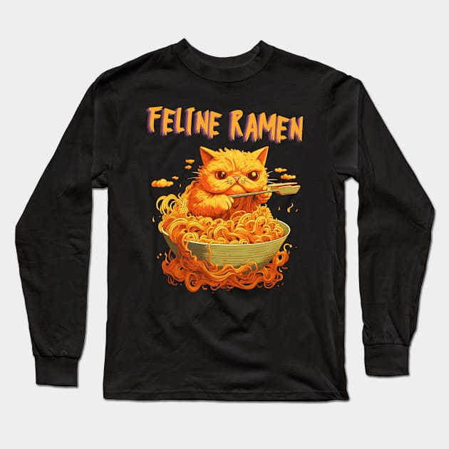 Feline Ramen Long Sleeve T-Shirt by OscarVanHendrix